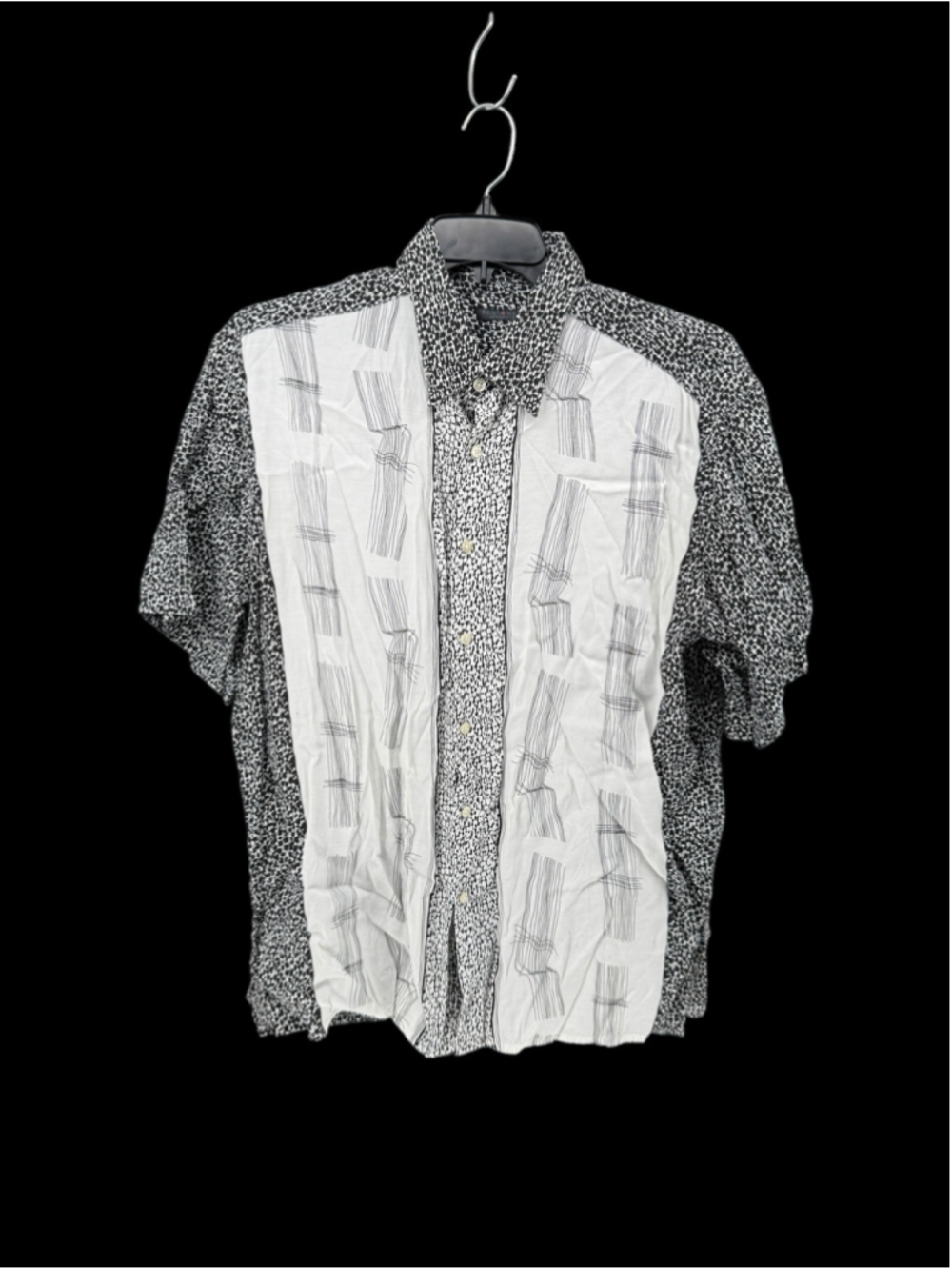 Women's Bertone Button Down Shirt XL Black White Patterned Viscose